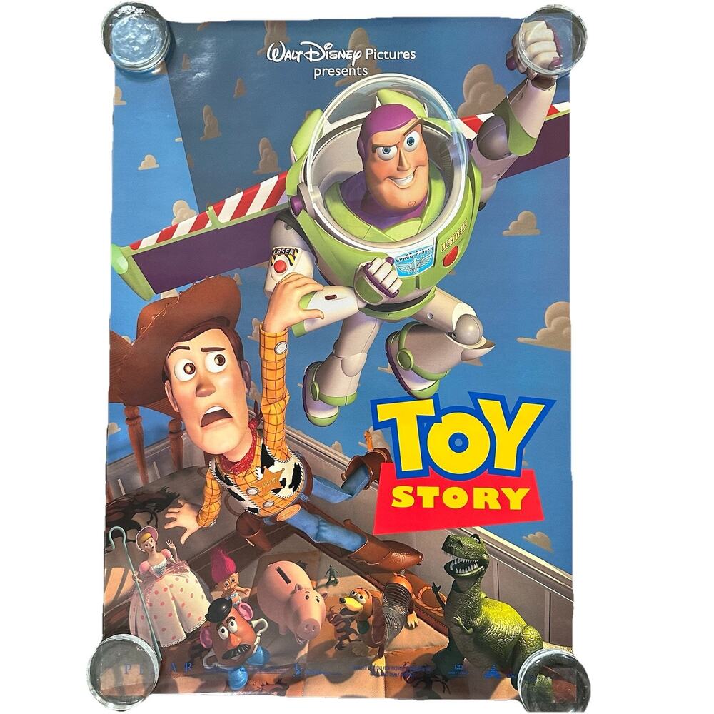 VTG Disney Toy Story 1 Buzz Lightyear Woody Rex Movie Picture Poster 27x18.5 USA